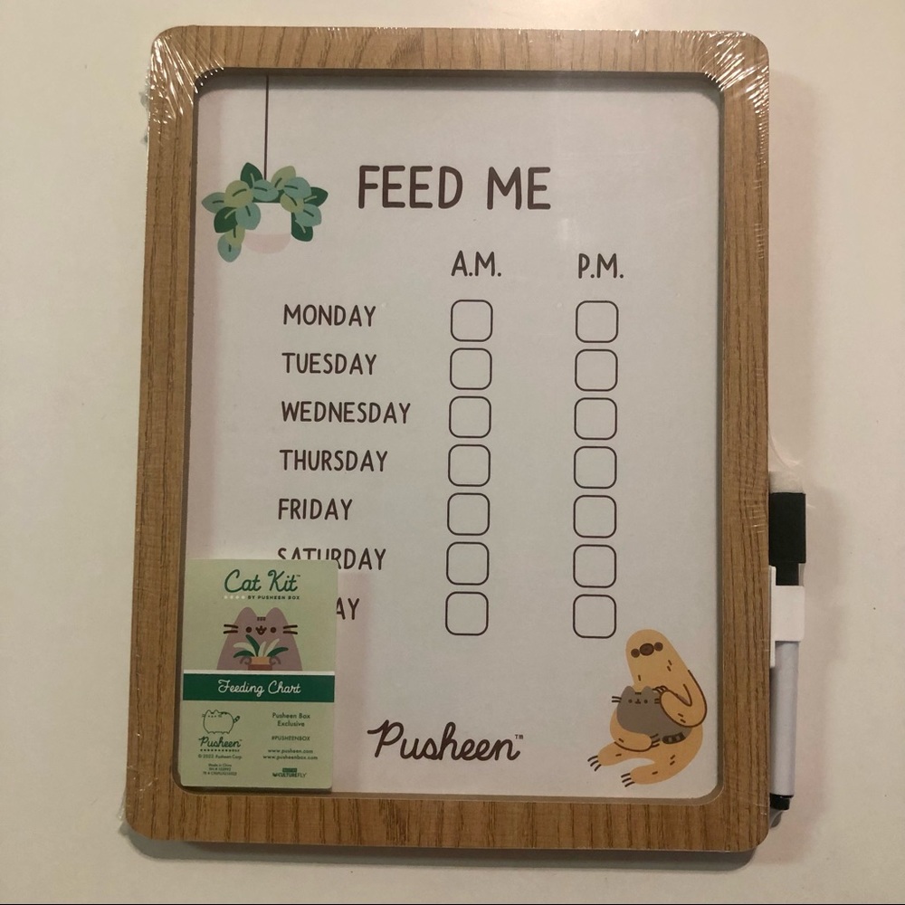 NWT✨ Pusheen Box Cat Feeding Chart Schedule Checklist White Board Set Wall Art